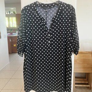 Adele & May Blouse Womens 3X Black White Polka V-Neck Crystal Bling Buttons